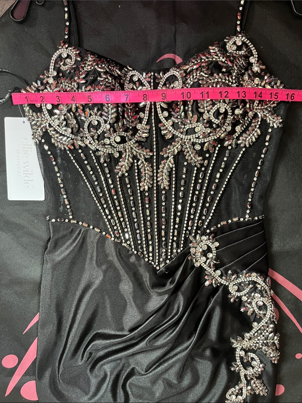 Black Beaded Evening Gown with Silver Embellishment - Picture 15 of 17